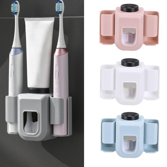 Toothbrush Holder Double Hole Wall Toothbrush Organizer Toothpaste Stand Toothpaste Squeezer Bathroom Accessories baño banheiro