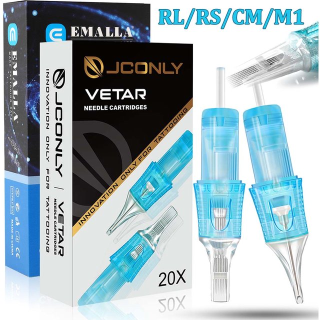 JCONLY Tattoo Cartridge Needle 20pcs EMALLA Sterilized Tattoo Needle RL RS CM M1 Cartridges for Makeup Tattoo Machine Pen Supply