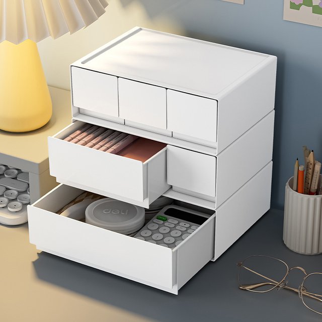 Desktop Plastic Cosmetic Organizer Multi Layer Stackable Drawer Jewelry Box Student Office Storage Cabinet