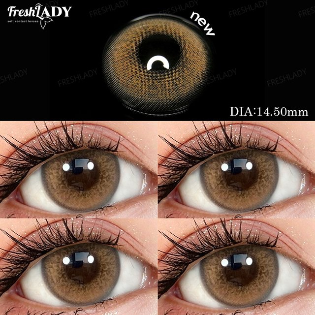 FreshLady 1 Pair Early Autumn Series Colored Contact Lenses Gray Eyes Natural Brown Eyes Contact Makeup Beauty 14.20mm Yearly