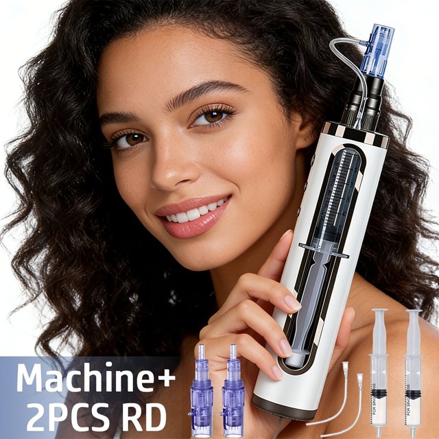 New Adjustable 5-Level Electric Derma Pen with 2 Round Nano Cartridges Adjustable MicroNeedling&Liquid Output Facial Beauty Care