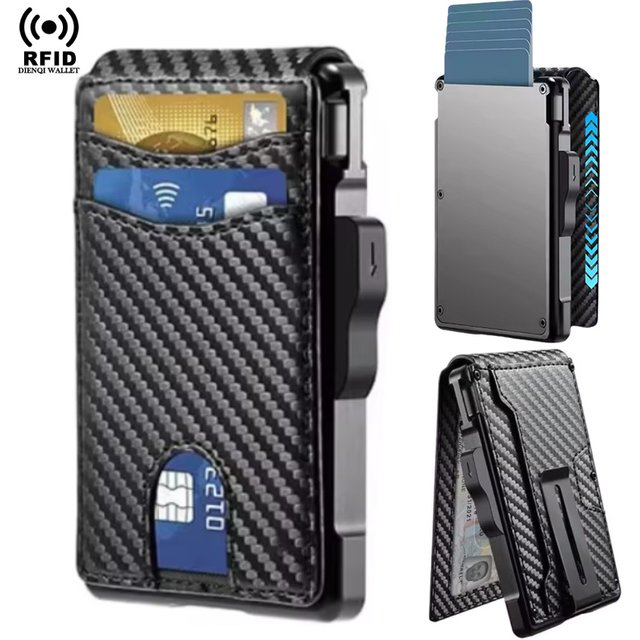 EDC tactique intelligent RFID pince à billets portefeuille en métal hommes minimaliste mince en cuir porte-carte de crédit à deux volets Pop Up portefeuilles pour hommes