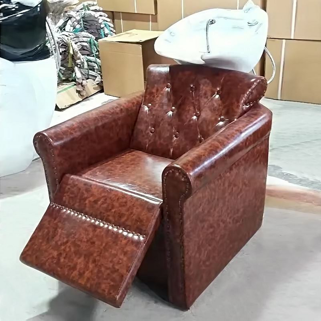 Beauty Brown Hair Washing Shampoo Chair With White Bowl for Nail Salon