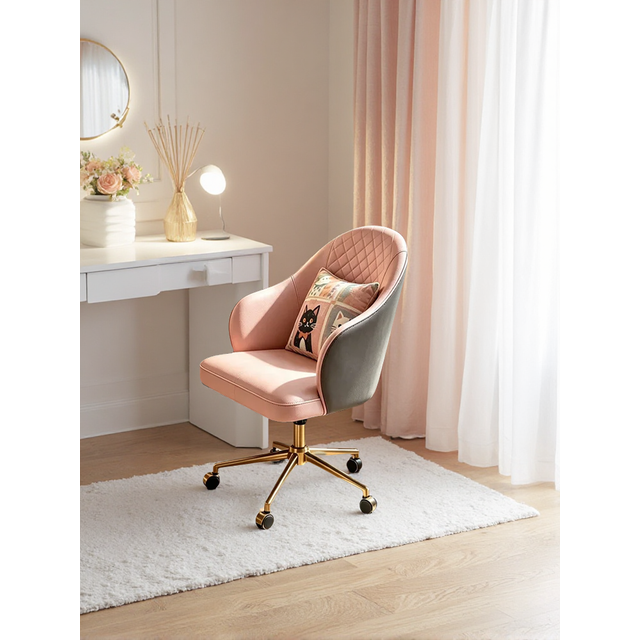 Light Luxury Color-Block Vanity Chair Home Use Universal Wheel Adjustable Makeup Chair Bedroom Internet Celebrity Backrest Chair