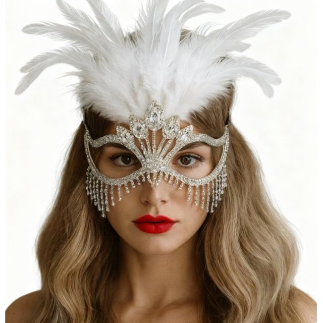 Masque de mascarade en plumes pour femmes, masque de Mardi Gras, masques en strass argentés scintillants, accessoires de bal de soirée en Costume