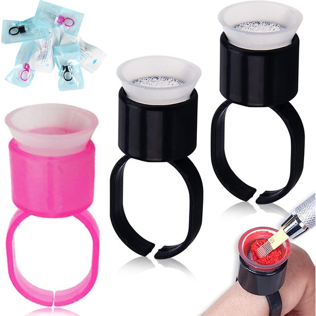 50/100PCS Tattoo Ink Ring Cups Microblading Pigment Glue Rings with Sponge Ink Cup Caps Permanent Makeup Eyelash Extensions Cups