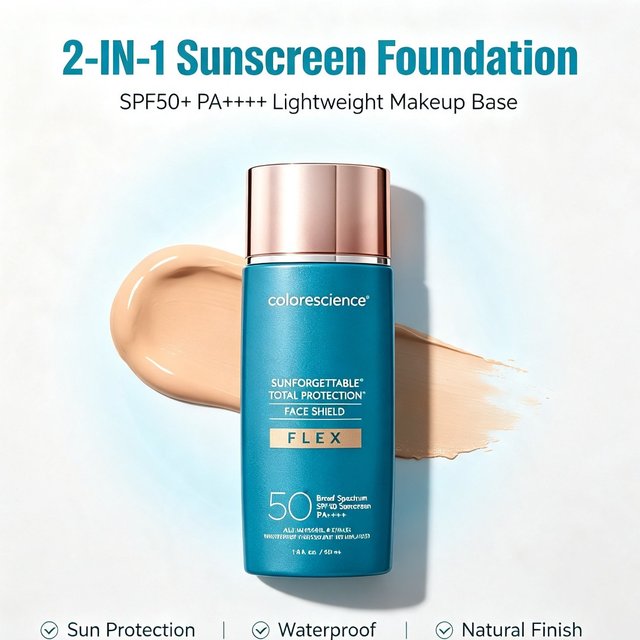 SPF50+ Lightweight Sunscreen Foundation 55ml Long-Lasting Makeup Base Waterproof Non-Greasy Sweat-proof Portable All Skin Types