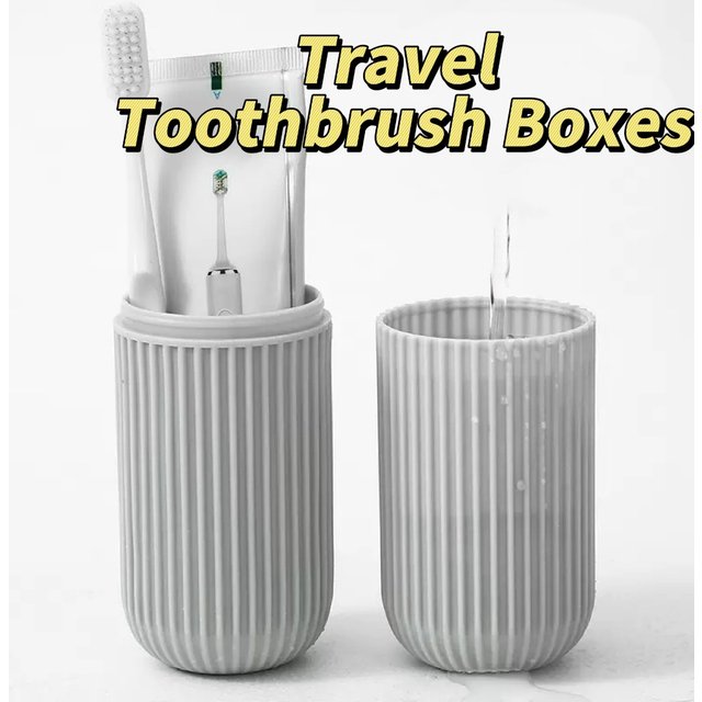 Travel Toothbrush Box Vertical Stripe Portable Mouthwash Cup Brushing Cup Washing Cup Toothware Box Toothpaste Storage Boxes