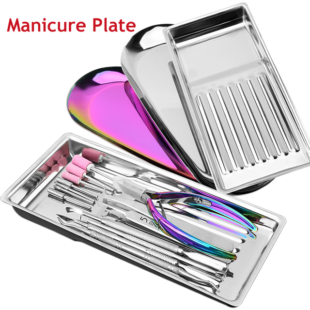 Stainless Steel Cosmetic Storage Tray Nail Art Equipment Plate Doctor Surgical Dental Tray False Nails Dish Tools Cleaning Plate