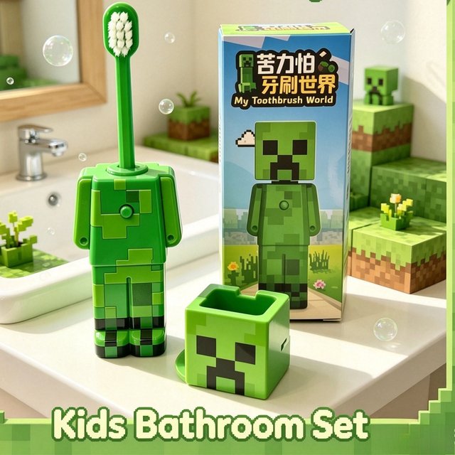 IN STOCK Hot Anime world Scalable Toothbrush Cute MC Figures Transformable Soft Bristled Toothbrush Fine Bristled Gifts