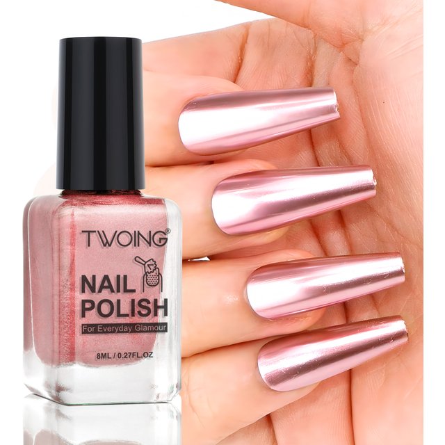 TWOING 8ml Rose Gold Metallic Mirror Nail Polish Set, Quick-Dry Chrome Nail Polish, Long-Lasting High Shine for DIY Manicure