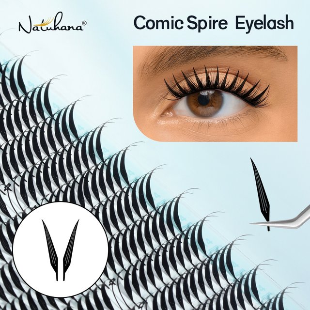 NATUHANA Comic Spire Lash Extensions Natural Soft Manga False Eyelashes Automatic Flowering Premade Fans Eyelashes Makeup Tools