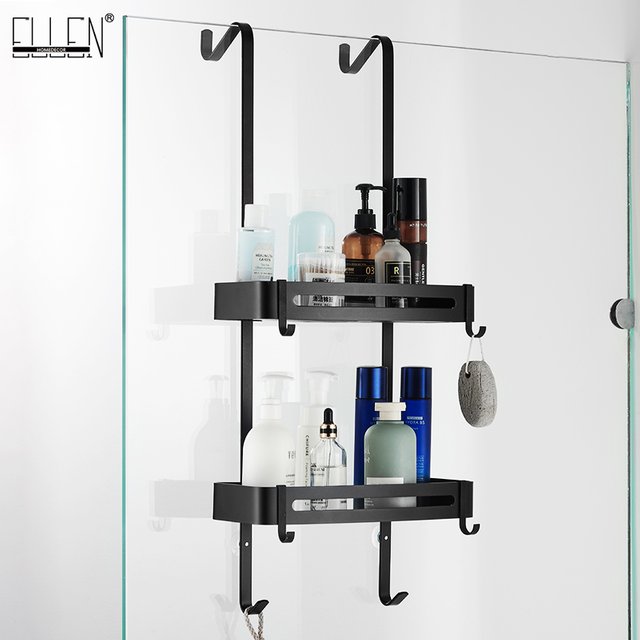 Étagères de bain suspendues noires, organisateur d'étagère de salle de bain, porte-shampooing sans