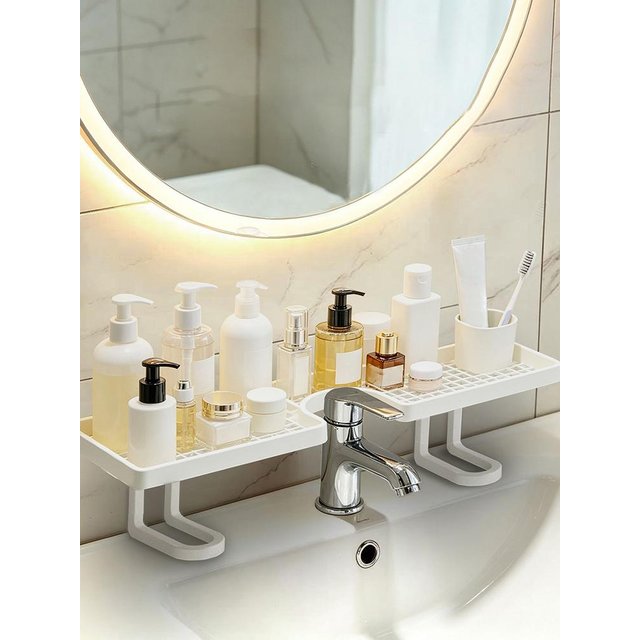 Over Faucet Shelf Bathroom No-Drill 19.69 Inch U Shape Quick Drainage Bathroom Over Sink Shelf for Toothbrushes Cups Cosmetics