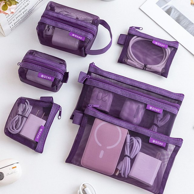 Transparent Mesh Data Cable Organizer Pouch Coin Purse, Lightweight Portable Headphone Power Bank Card Storage Bag, Cosmetic Bag