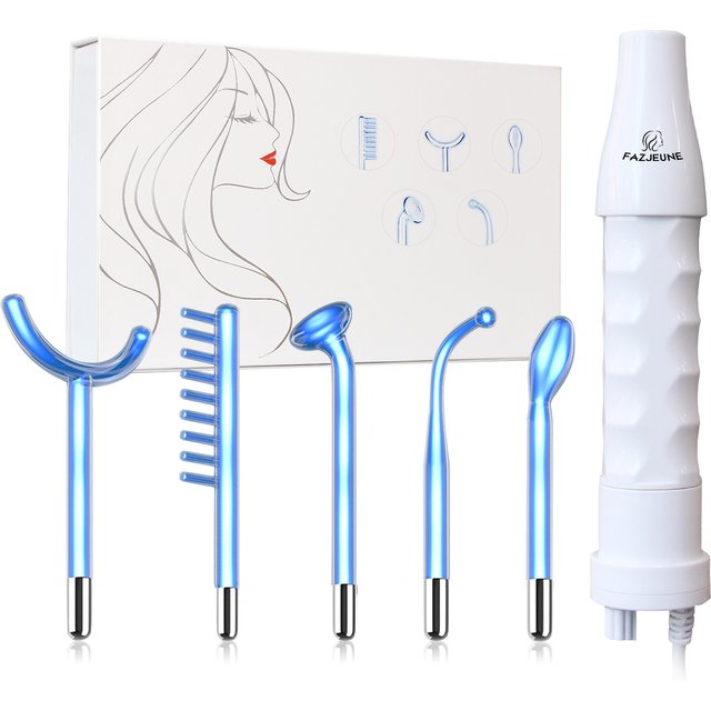 Blue 6-in-1 High Frequency Electrode Wand Machine For Hair Face Anti Aging Therapy Acne Tool Fusion Neon+Argon Wands Skin Care