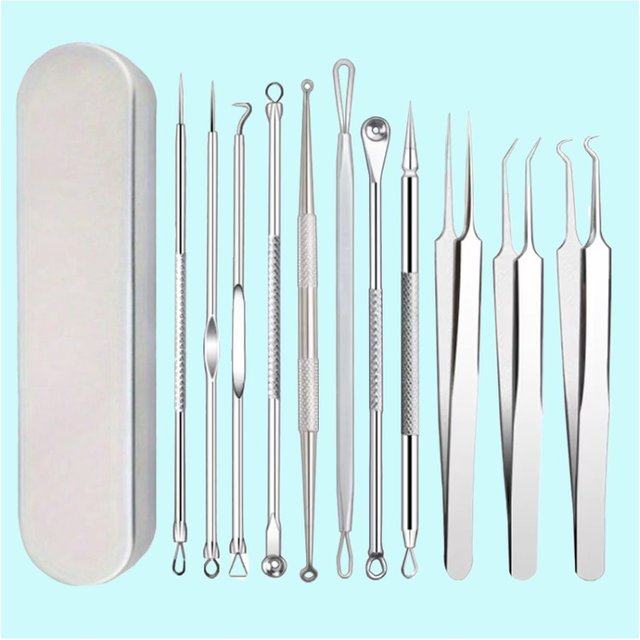 11Pcs/Set Acne Needle Blackhead Clip Remover Extraction Pore Black Head Cleaner Face Skin Care Cleansing Needle Tool Cell Clamp