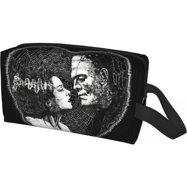 Custom Horror Film Bride Of Frankenstein Makeup Bag for Travel Cosmetic Fashion Halloween Horror Movie Storage Toiletry Bags