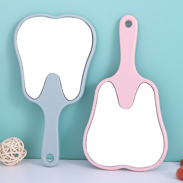 Cute Tooth Shaped Handheld Mirror PVC High Definition Makeup Mirror Dental Mirrors Gift
