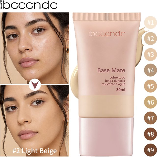 Matte Foundation Natural Medium Coverage Soft Matte Finish Waterproof Sweat‑Resistant Long Wear No Transfer Smooth Face Makeup
