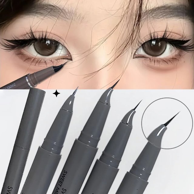 Curved Eyeliner Pen Ultra-fine Quick Dry Liquid Eyeliner Easy To Draw Lying Silkworm Pencil Black Brown Lower Eyelash Eye Makeup