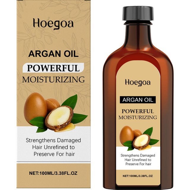 HOEGOA Argan Hair Essential 100ml Essence Oil Moisturizer Brightening Smooth Nourishing Repair Dry Damaged Hair Enhances Shine