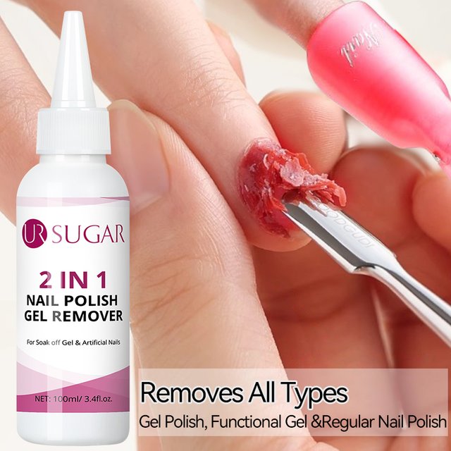 UR SUGAR 2 IN 1 Nail Polish Gel Remover 100ml Fast Clean Remover Nail Gel Polish Gentle Formul For Gel Polish No Need Lamp Cured