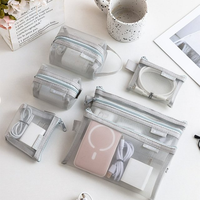 6Pcs Zipper Mesh Makeup Bags, Cosmetic Bags Portable Clear Toiletry Bas Travel Organizer Bags for Office Travelling Organization