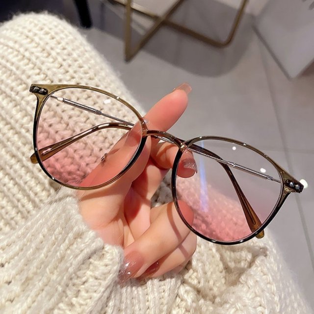 Lunettes simples anti-lumière bleue, blush ultra-léger, document brun froid, lunettes anti-rayonnement coréennes, monture ronde en métal