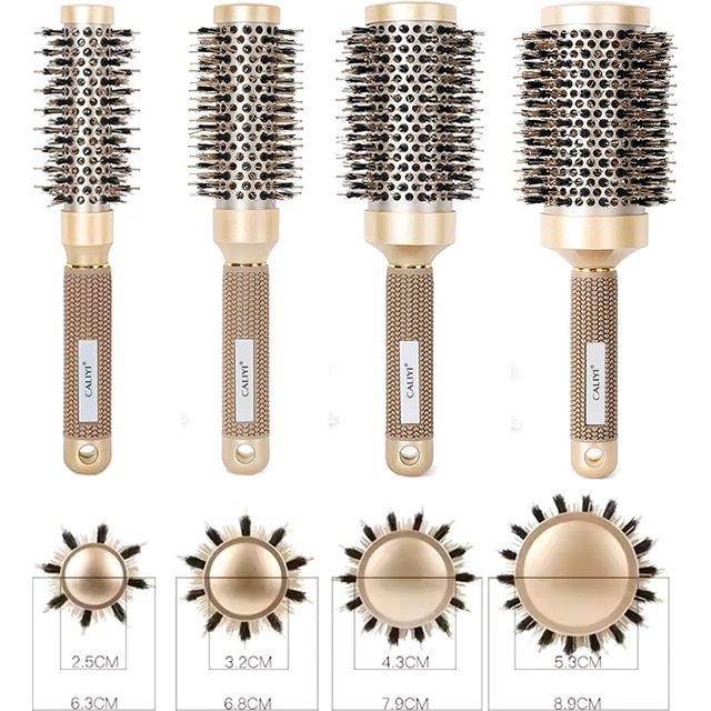 4 Sizes Curling Hair Comb Heat Conductive Aluminum Barrel Volumizing Curling Styling Brush with Air Vent Boar Bristle Hair Brush