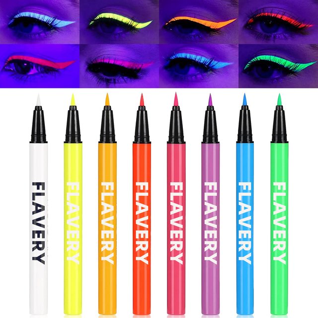 8-Color Fluorescent Color UV Eyeliner, Waterproof and Sweat-Proof Face Paint Pen, Halloween Matte Glowing Neon Liquid Eyeliner
