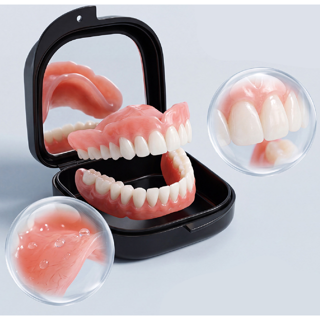 Full Set Natural Dentures Upper & Lower Silicone Fake Teeth Braces Comfort Fit Instant Confidence Smile Oral Care for men Women