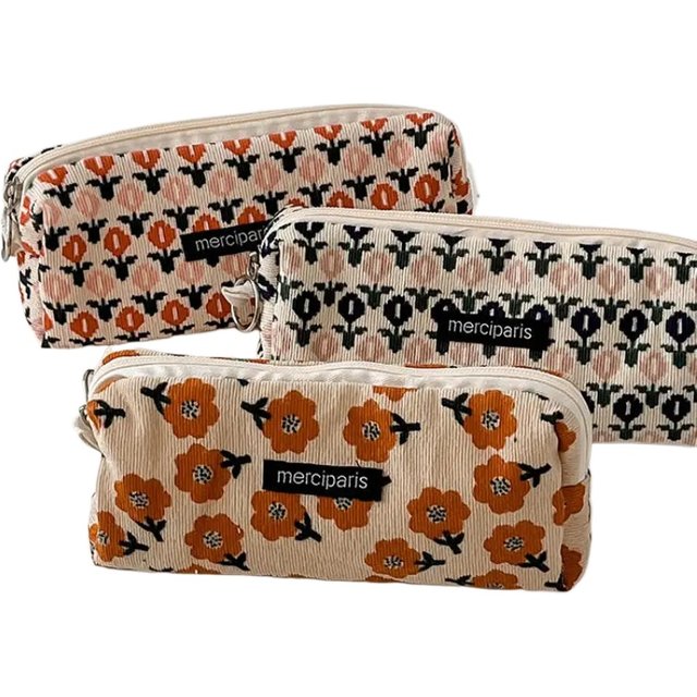 2026 Pencil Case Korean Stationery Retro Pen Cases Kawaii Flower Pencilcase for Girls Cosmetic Bags School Pencil Pouch Supplies