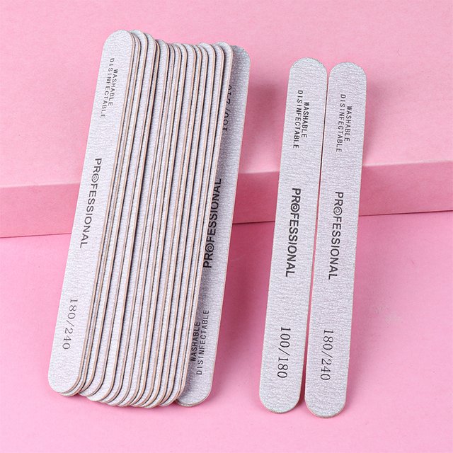 10/20Pcs Wooden Nail Files for Manicure Grey Thick Straight Wood Buffer 100/180 Grit Professional Pedicure Nail Polisher File