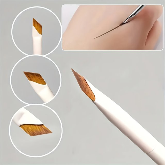 3pcs Porcelain White Precision Angle Eyeliner and Eyebrow Brush Set - Nylon Brush, Fragrance Free, Suitable for All Skin Types
