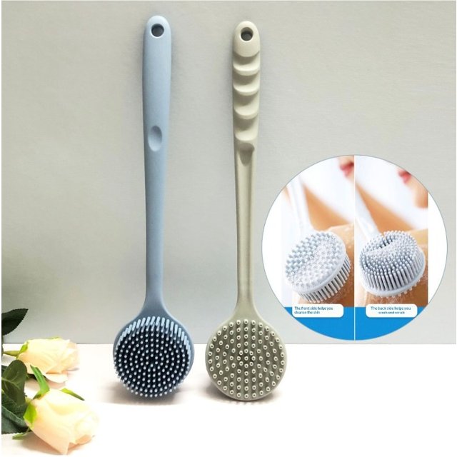 Soft Silicone Body Scrubber Back Brush Bath Shower Brush with Handle Exfoliating Back Scrub Skin Massager Body Care Bath Supplie