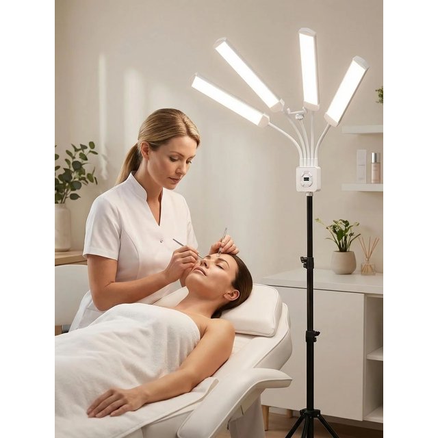 65W Four Arms LED Fill Light 3200k-5600k Lash Lamp Esthetician Light for Lash Extensions with Phone Holder for Makeup Tattoo