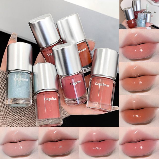 GEGE BEAR Water Light Mirror Lip Gloss Lasting Moisturizing Non-stick Cup Pearlescent Fine Sparkling Lipstick Lip Oil