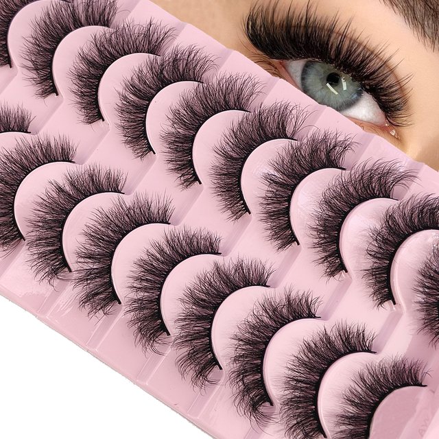 HBZGTLAD New 10Pairs Fluffy Eyelashes 8D Volume False Lashes Russian Strip Lashes Extensions Thick Soft Curly Fake Lashes Makeup