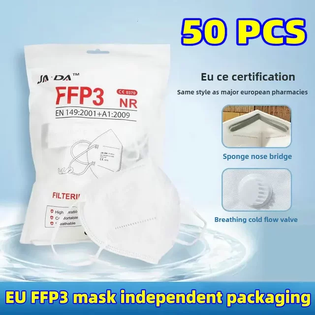 EU FFP3 face masks breathing valve sponge strip dustproof CE0370 anti haze workshop 7-story independent packaging mascarillas