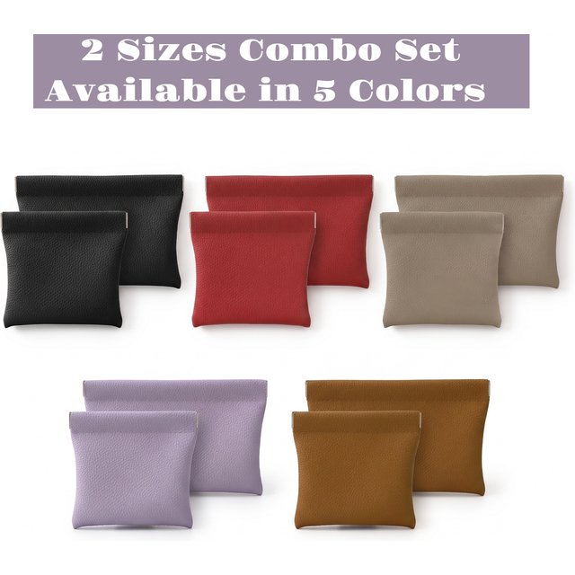 Pomelo Best Multi Color Spring Snap Bag Set 2 Sizes PU Leather Self-Closing Mini Storage Purse for Coin Cosmetic Earphone