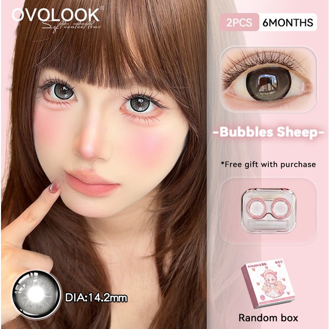OVOLOOK-6 Months Contact Lenses Bubbles Sheep 14.2mm Clear Gray Glass Eye Natural Cosmetic Lens 2PCS Free Random Lens Case