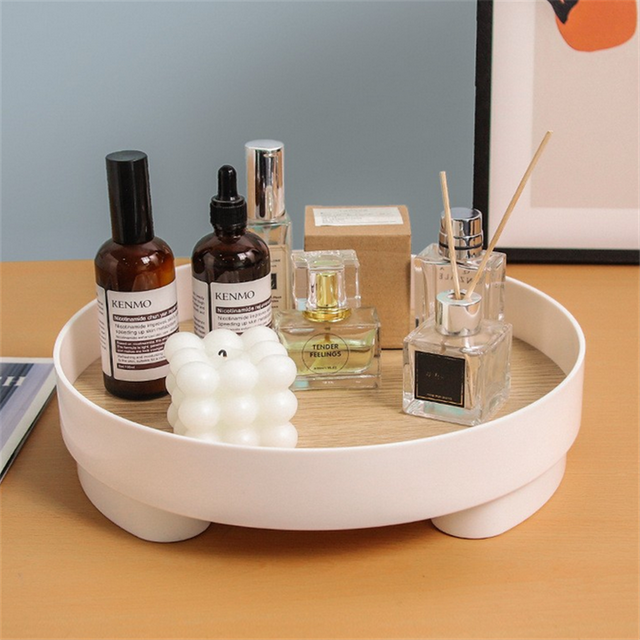 Nordic Style Wood Storage Tray Household Desktop Sundries Cosmetic Perfume Jewelry Key Plate Home Decorative Round Storage Trays