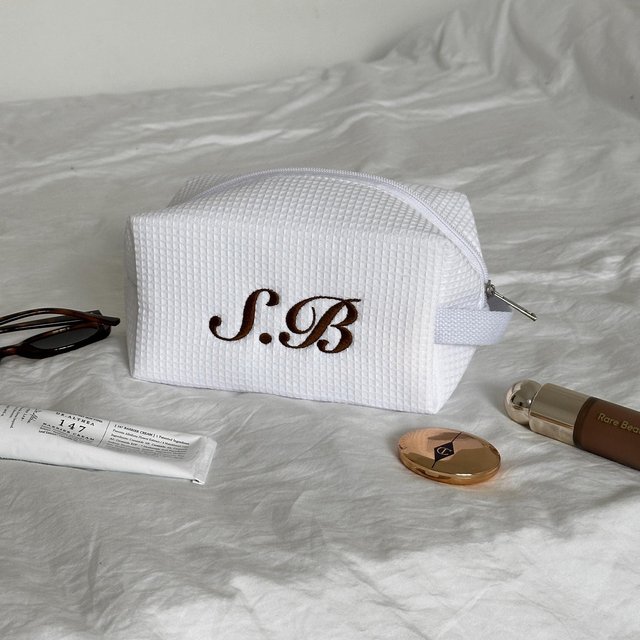 Customized Embroidered Luxury Cotton Waffle Makeup Bag Travel Portable Storage Bag, High Beauty Makeup Bag Large Capacity