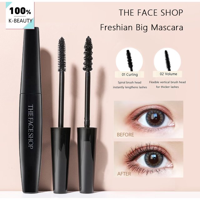 THE FACE SHOP Freshian Big Mascara,Lightweight Formula,Luxury Makeup,Long-Wearing,Curl-Locking,Smudge-Proof,Korean Cosmetic