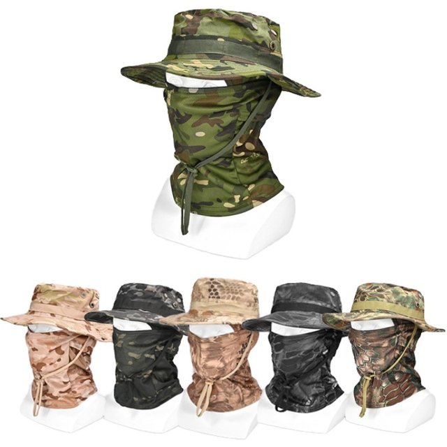 Chapeau Boonie d'extérieur avec masque facial, coupe-vent, à large bord, protection solaire, pour la randonnée, la pêche, le camping, les voyages