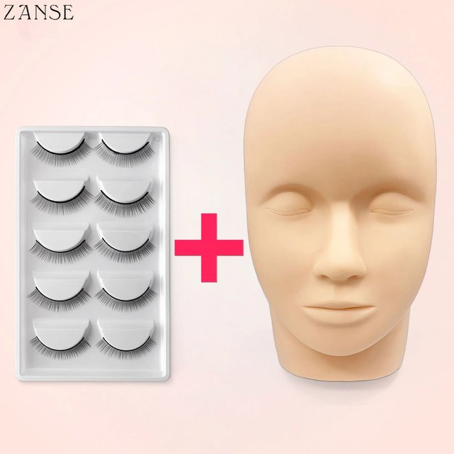 Eyelash Extension Training Head & Lashes Pack Makeup Practice Model Fake Mannequin Head Practicing Lashes Extensions Supplies