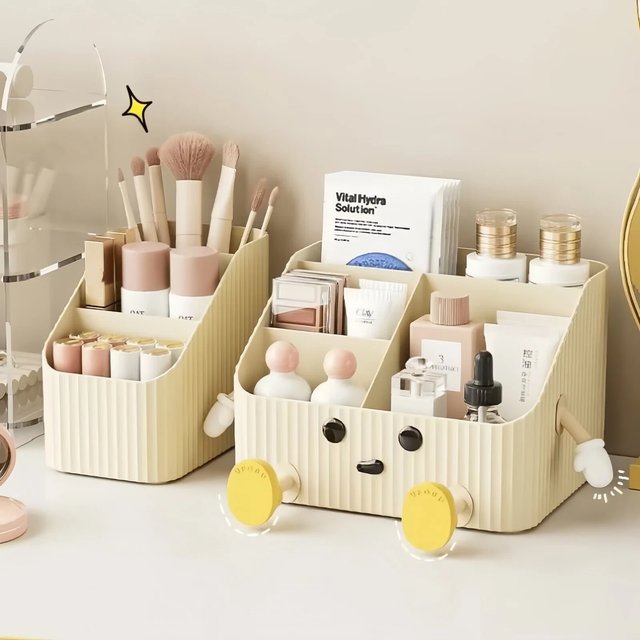 New#1PC Empty Cosmetic Storage Box Plastic Desktop Organizer Home And Dormitory Vanity Storage Box Bathroom Accessory
