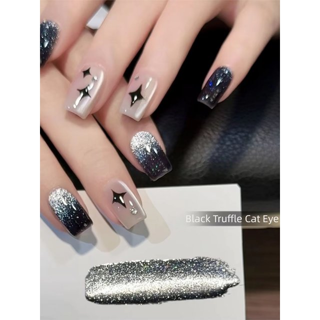 10ML 1-8PCS Strobe Black Truffle Diamond Glass Bead Magnet Cat Eye Gel Nail Polish Black Nails Suitable For Toe Nails