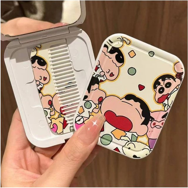 Anime Crayon Shin Chan Handheld Mirror Foldable Mirror Comb Makeup Cute Portable Holiday Girls Cosmetic Mirror Birthday Gifts